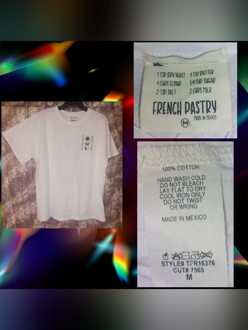 French Pastry Wht/Multiclr Magical Things Graphic Print Soft Knit T-Shirt Sz Med